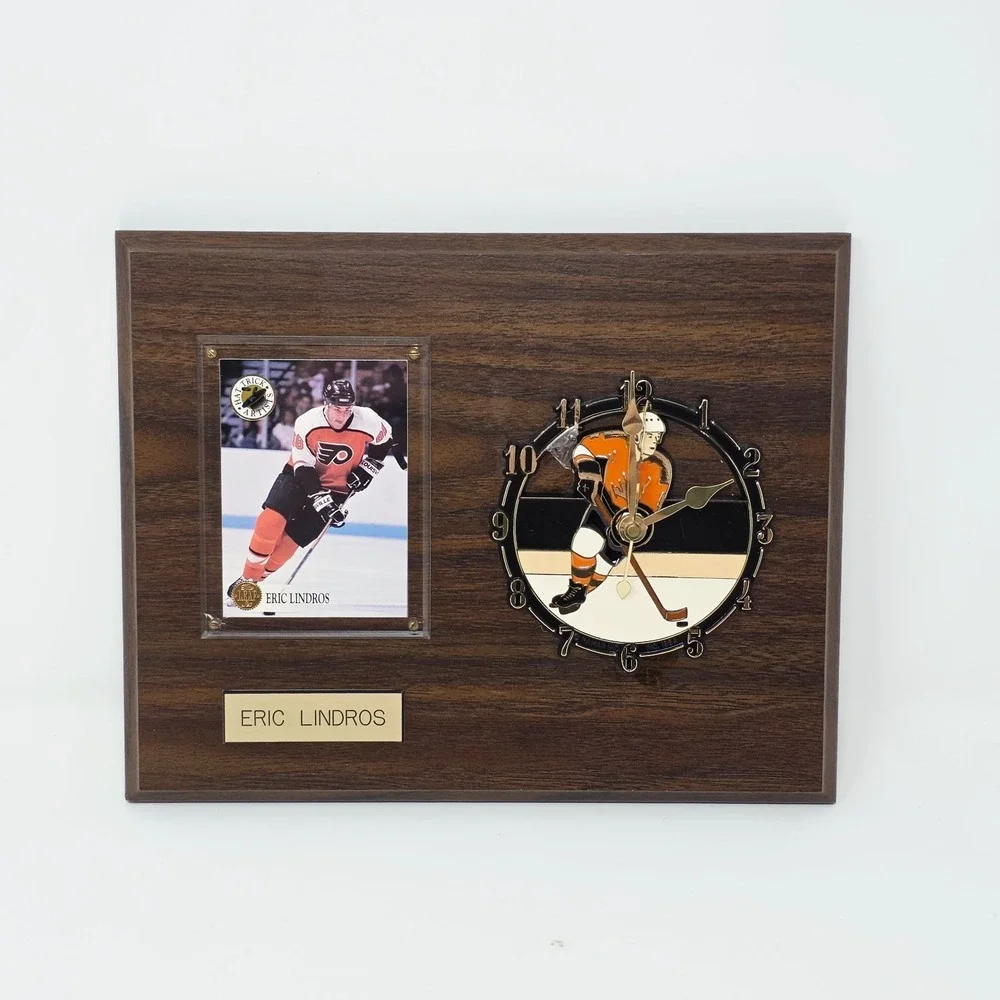 Eric Lindros Philadelphia‎ Flyers Wood Plaque Vintage NHL Hockey Wall Clock 8x10